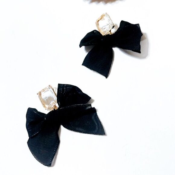 Black bow dangle earrings M3 - Picture 5 of 7